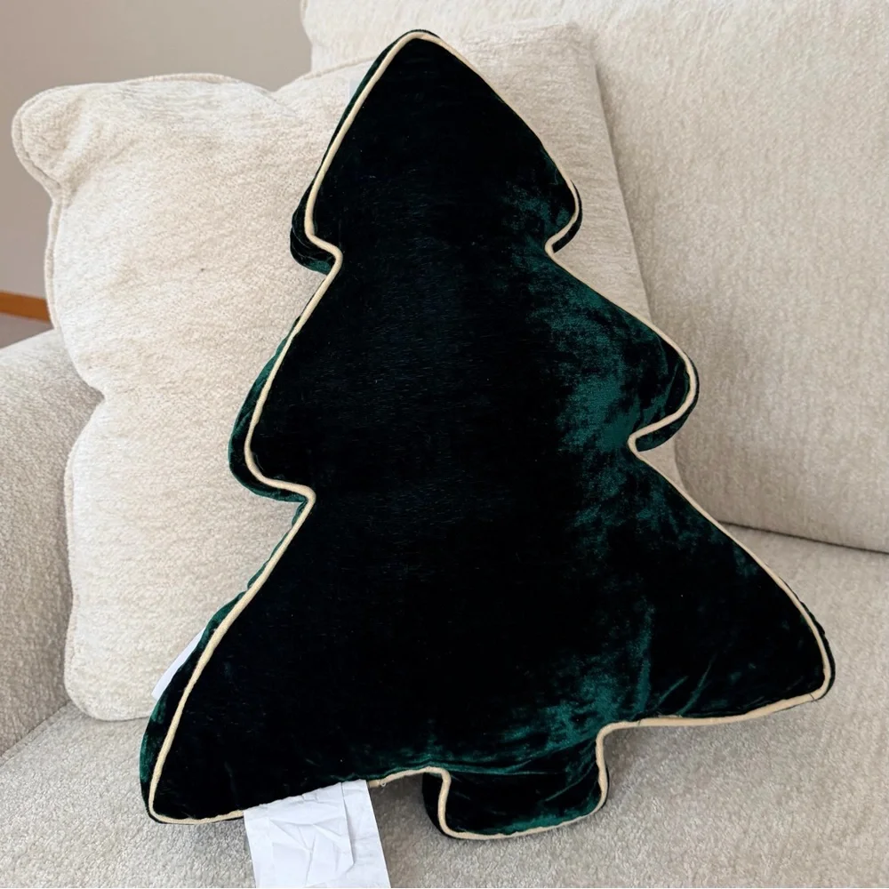 34th & Pine Elegant Embroidered Green Velvet Tree Pillow with Gold Accents